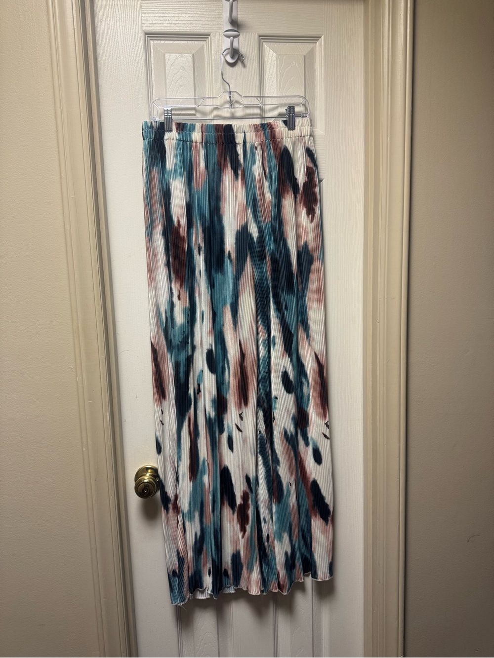 SHEIN Satin Pleated flare leg pants in Teal, Mauve, Navy, and White